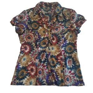 Satin Button Down Blouse Floral Size L